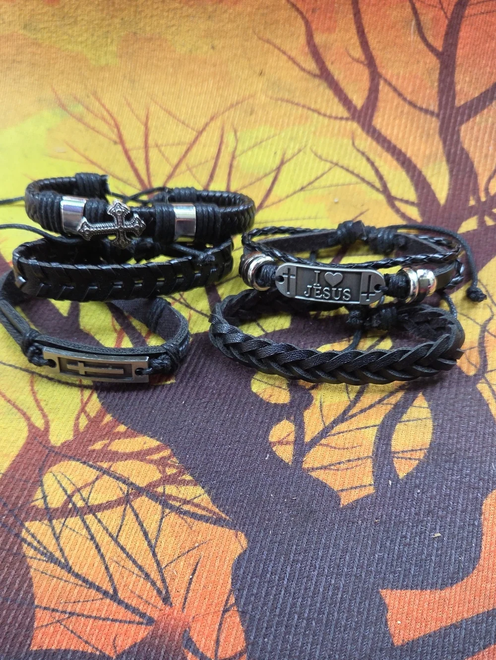 Black Leather Braided Men's Bracelet with 'I Love Jesus' Plaque